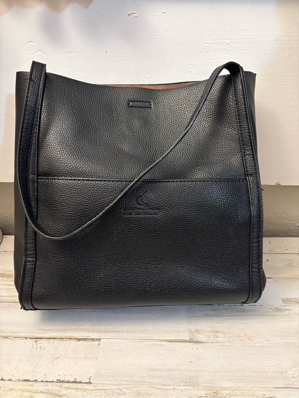 Leather Shoulder Tote Bag in Black - ZMBIRD